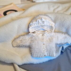 White Cardigan & Matching Bonnet.