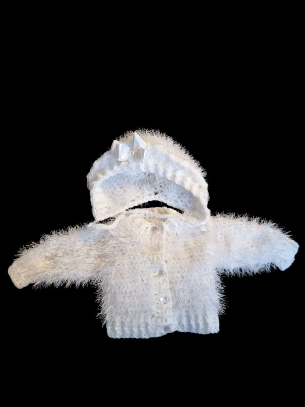 White Cardigan & Matching Bonnet. - Image 2