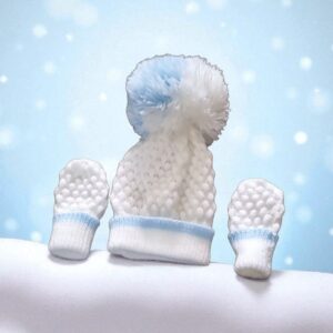 Hat & mitts set wool pom pom