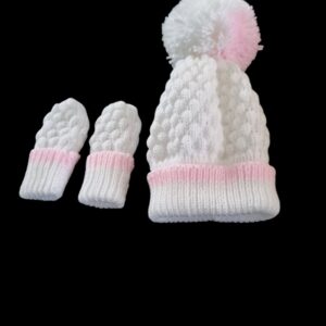 Wool Pom Pom Baby Hat & Matching Mitts